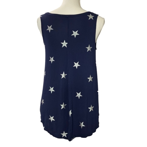 Old Navy Luxe Tank Tunic Top Patriotic Silver Metallic Stars Stretchy Blue SM - Picture 4 of 11